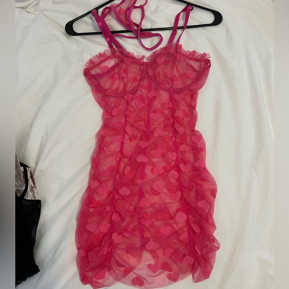 Lace dress and panties pink w hearts